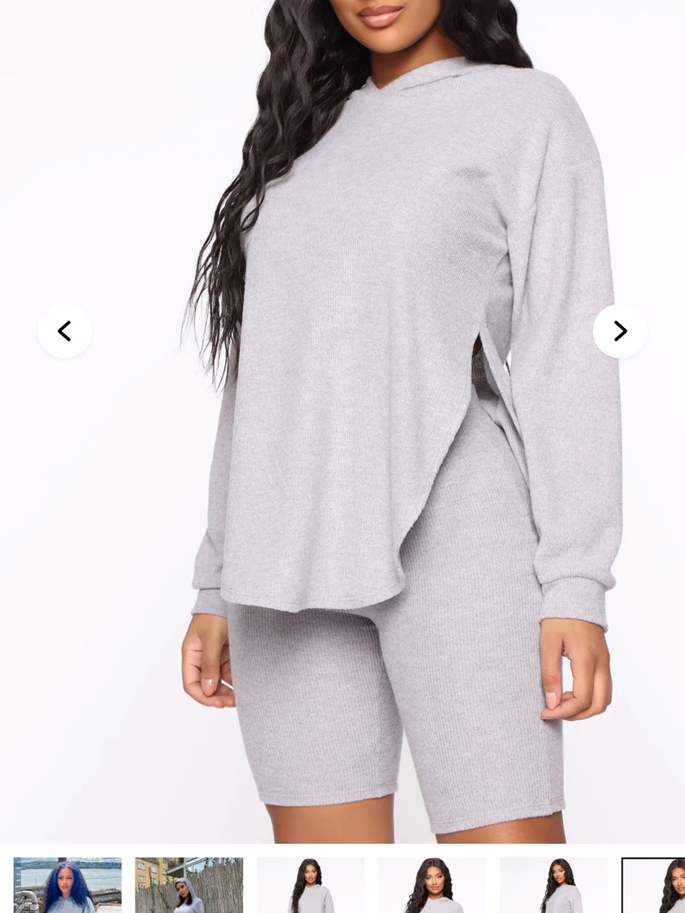 Cozy Light Gray Knit fleece Hoodie  - Ribbed top